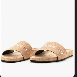 NIB NEW Givenchy Cork Natural Slide Flat Sandals with Logo Size 38 8